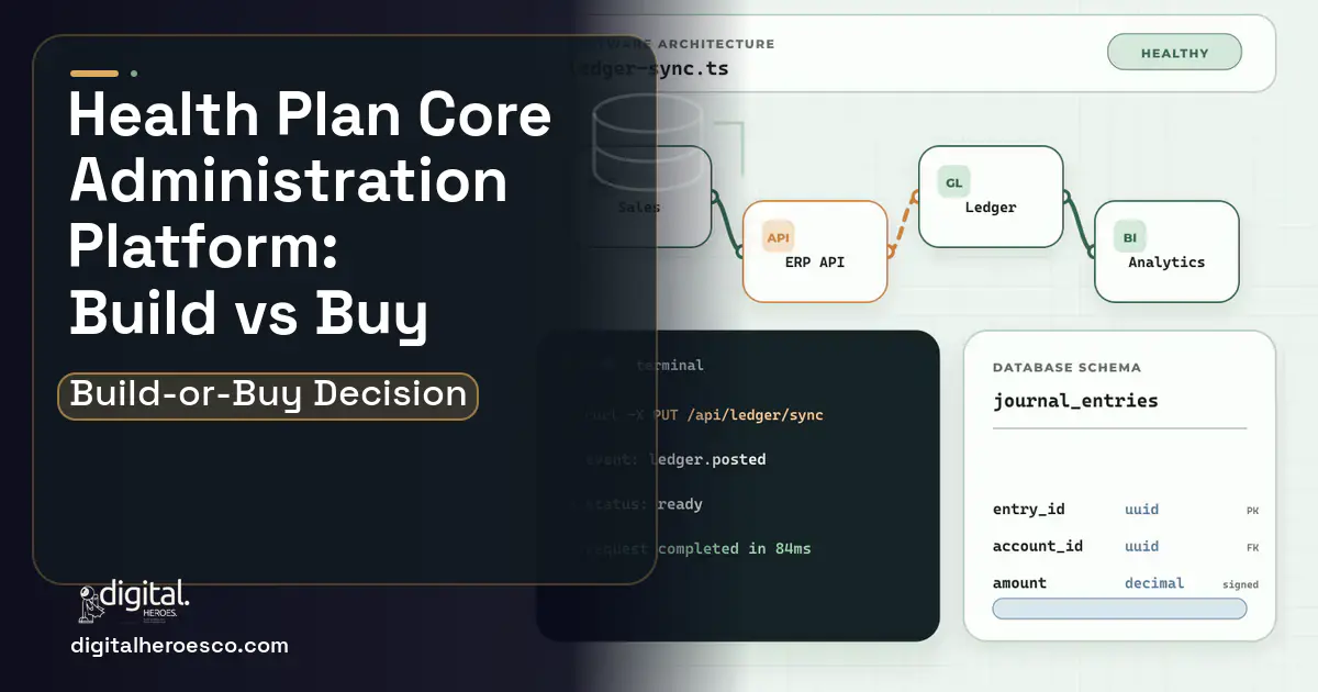 ERP Development architecture and database illustration for Health Plan Core Administration Platform Build vs Buy Guide.
