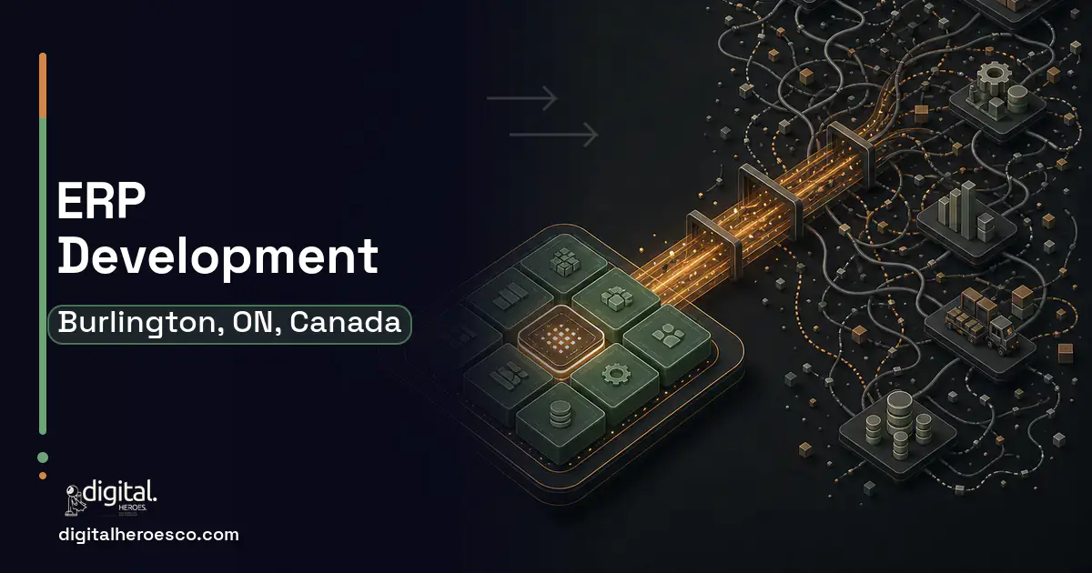 ERP Development workflow illustration for Burlington, ON, Canada.