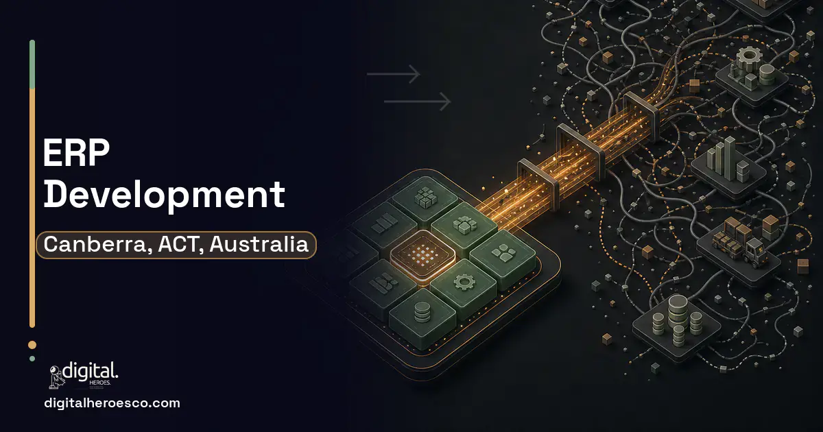 ERP Development workflow illustration for Canberra, ACT, Australia.