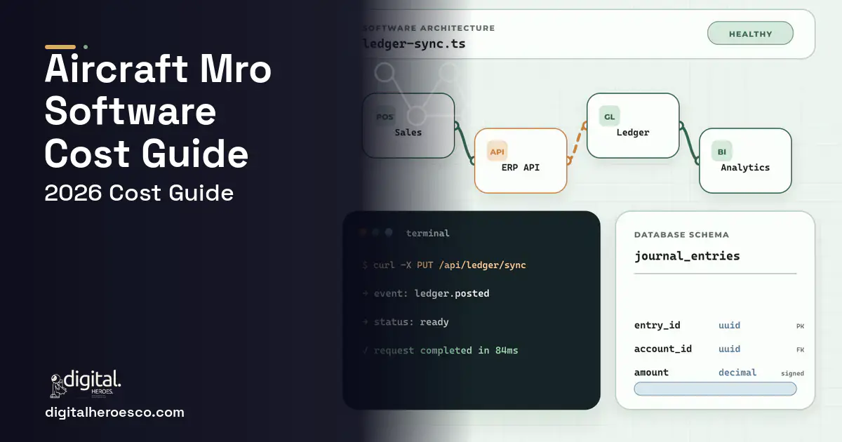 ERP Development architecture and database illustration for Aircraft MRO Software Cost Guide.