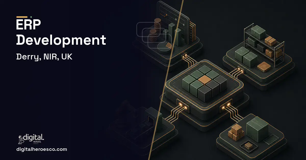ERP Development software overview illustration for Derry, NIR, UK.