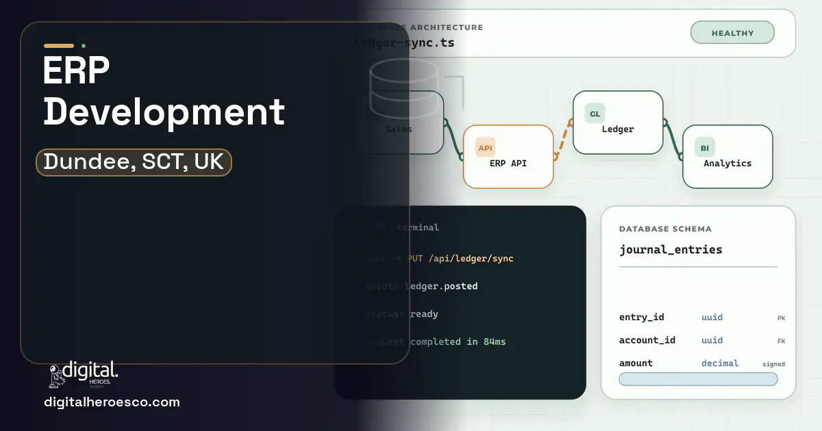 ERP Development architecture and database illustration for Dundee, SCT, UK.
