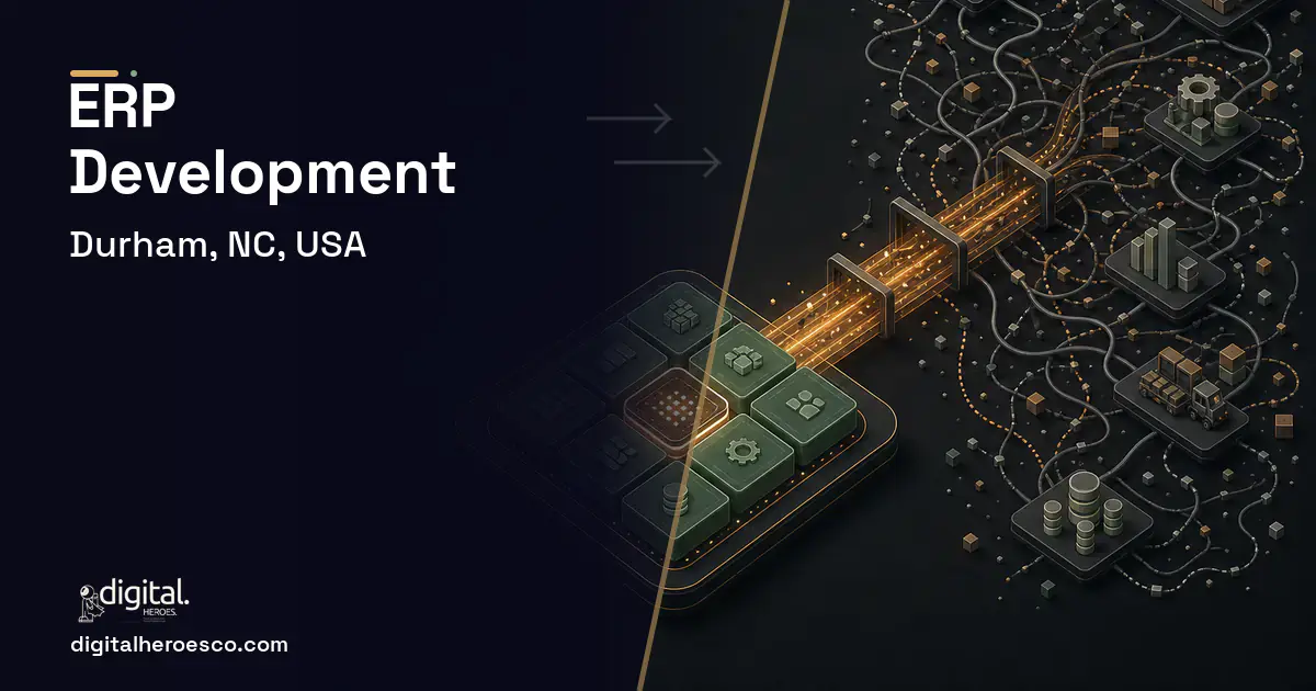 ERP Development workflow illustration for Durham, NC, USA.