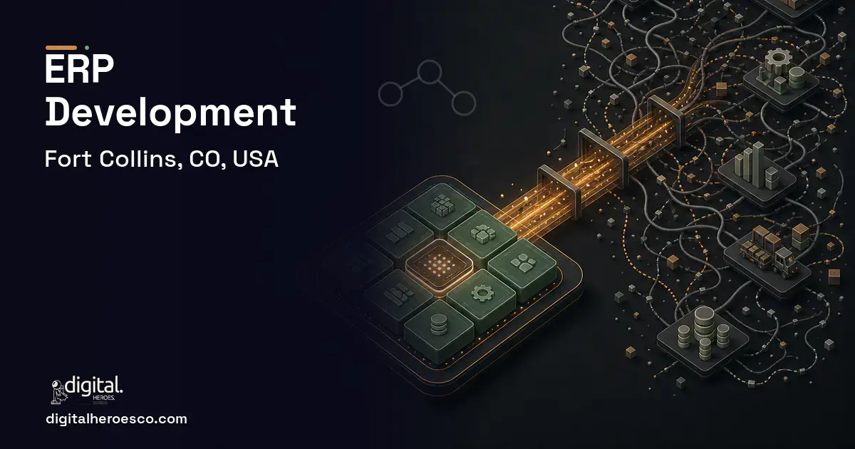 ERP Development workflow illustration for Fort Collins, CO, USA.