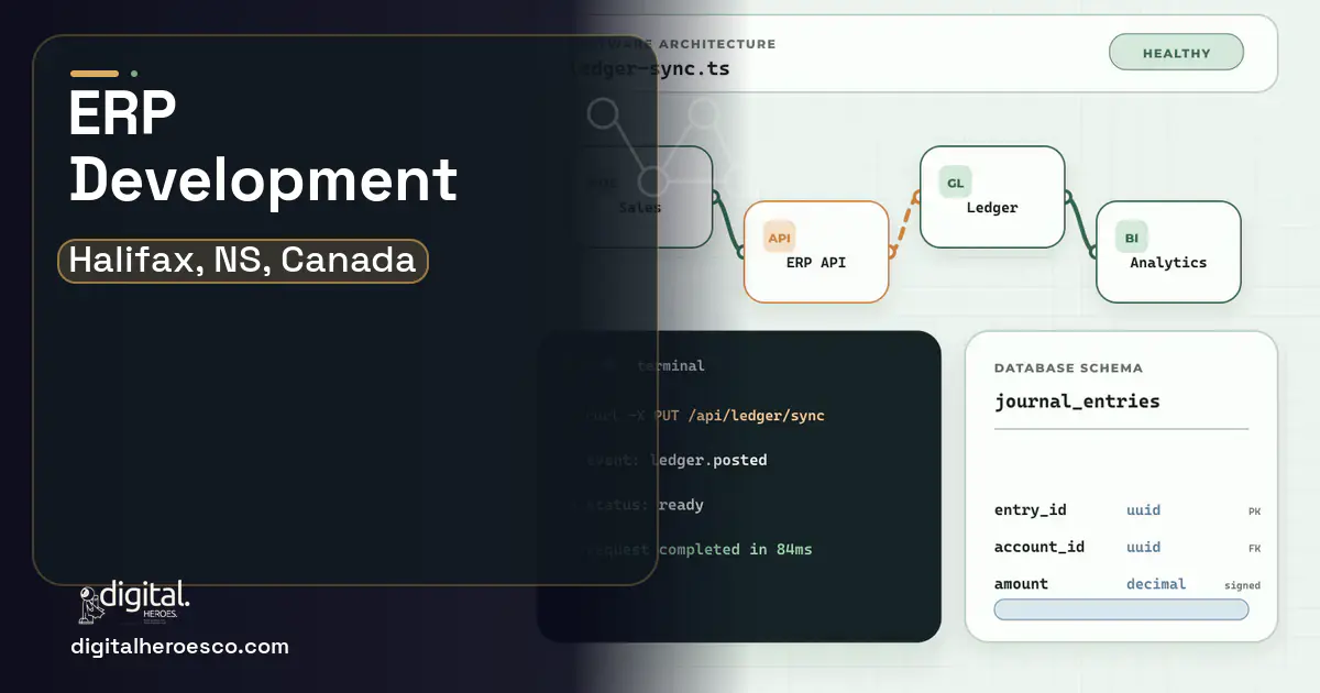 ERP Development architecture and database illustration for Halifax, NS, Canada.