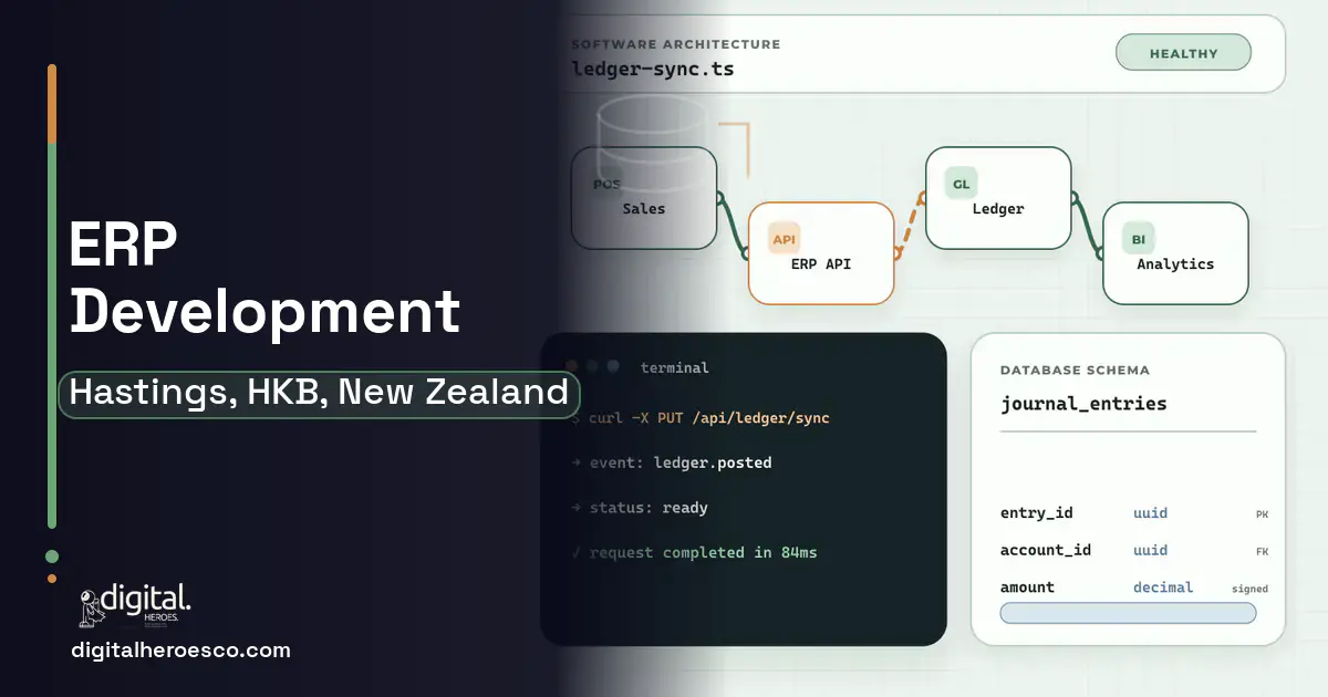 ERP Development architecture and database illustration for Hastings, HKB, New Zealand.