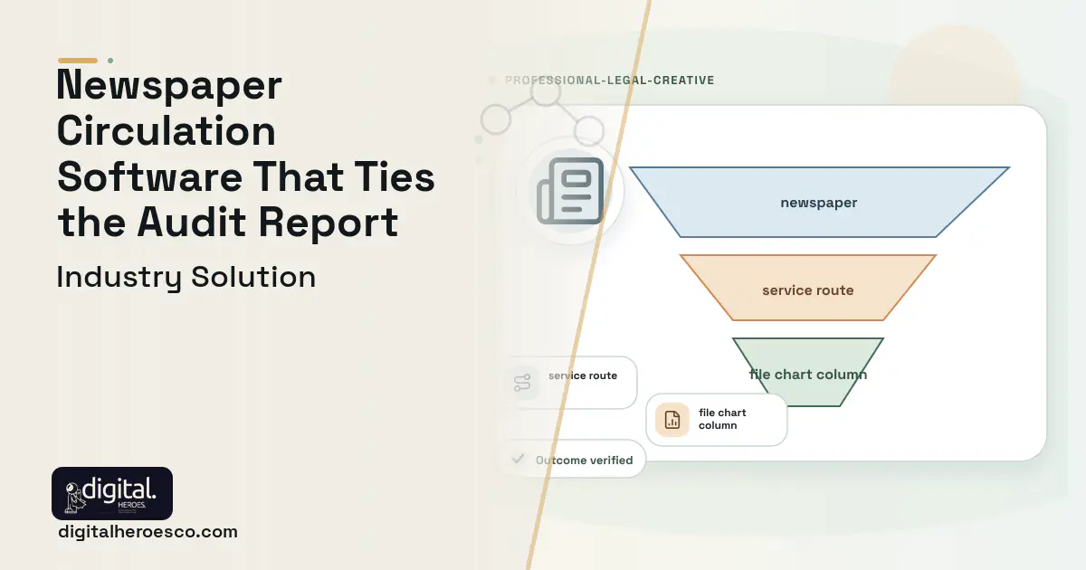 Circulation Management software visual showing newspaper, service route, and file chart column.