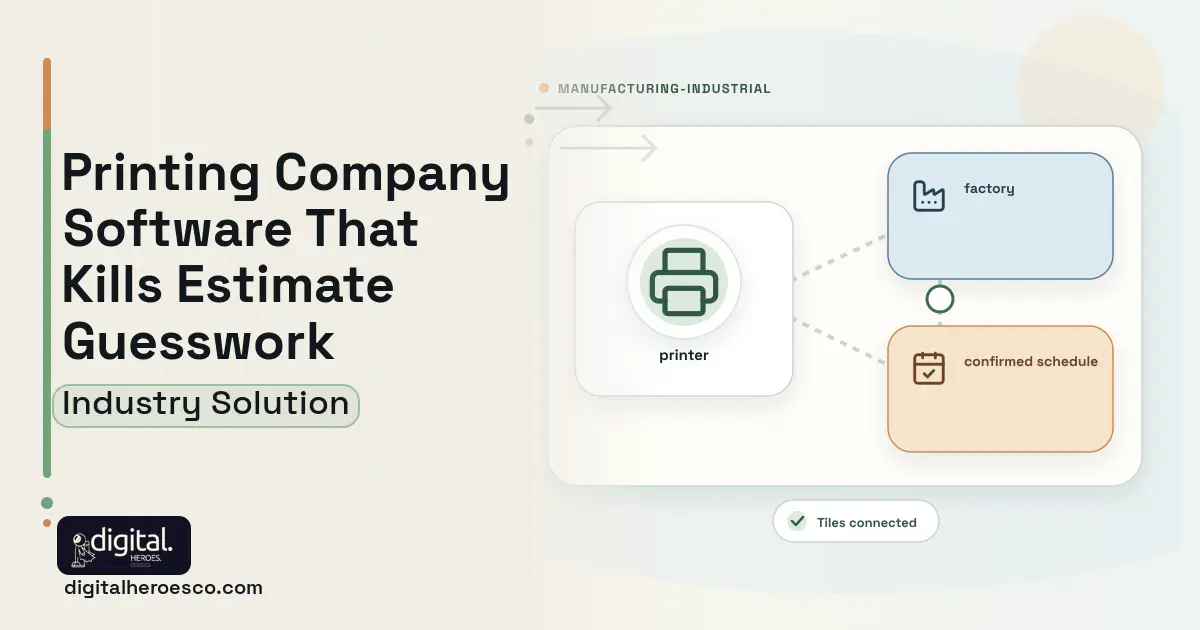 Printing Company software visual showing printer, factory, and confirmed schedule.