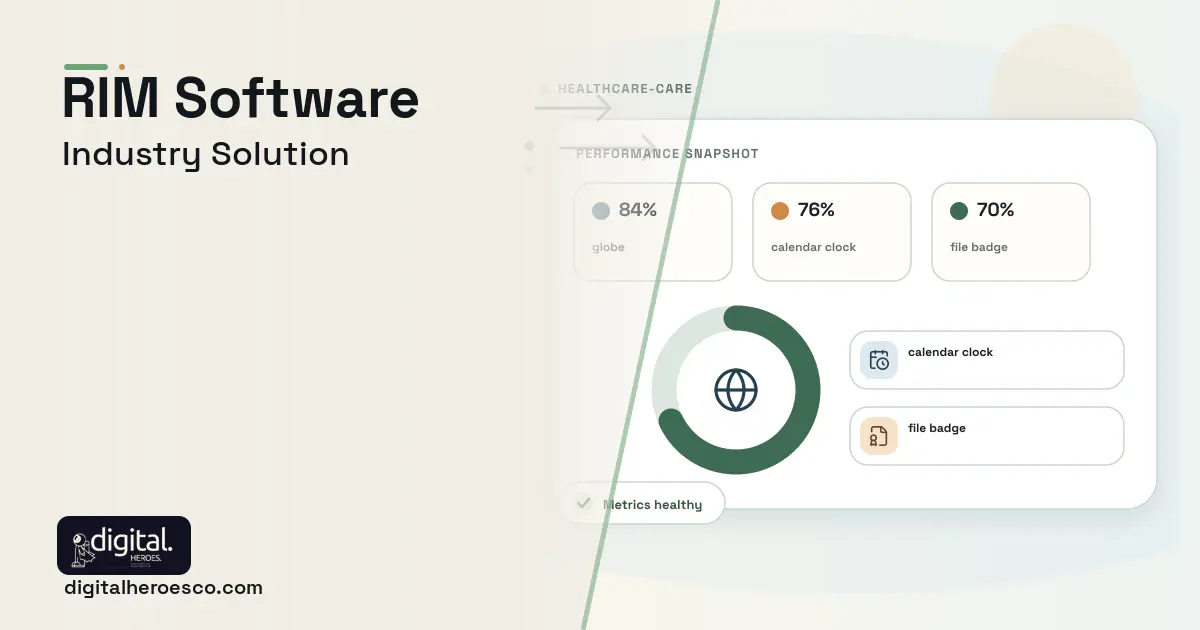 Regulatory Information Management software visual showing globe, calendar clock, and file badge.