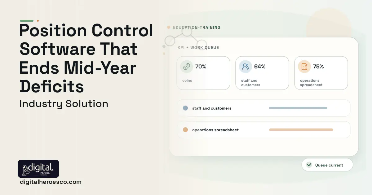 School District Budgeting and Position Control software visual showing coins and staff and customers.