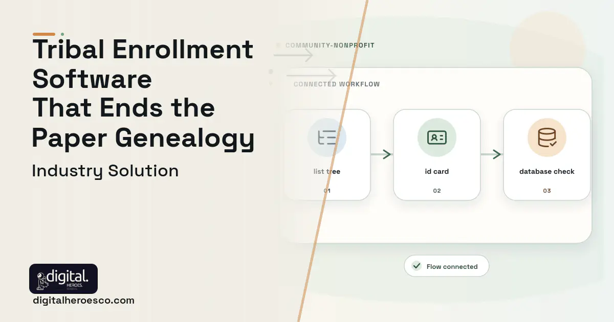 Tribal Government Services software visual showing id card, list tree, and database check.
