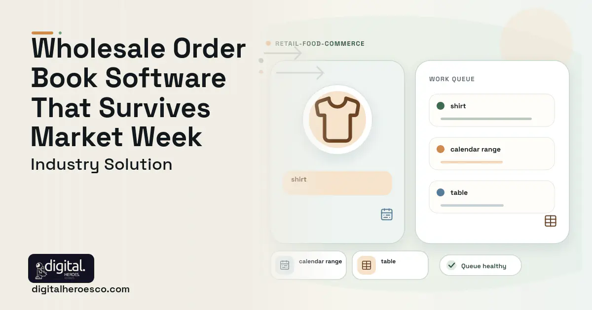 Wholesale Showroom Management software visual showing shirt, calendar range, and table.