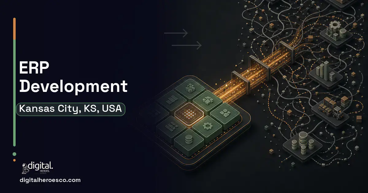 ERP Development workflow illustration for Kansas City, KS, USA.