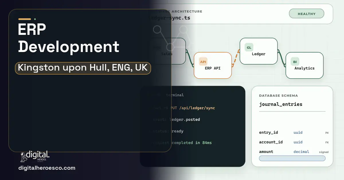 ERP Development architecture and database illustration for Kingston upon Hull, ENG, UK.