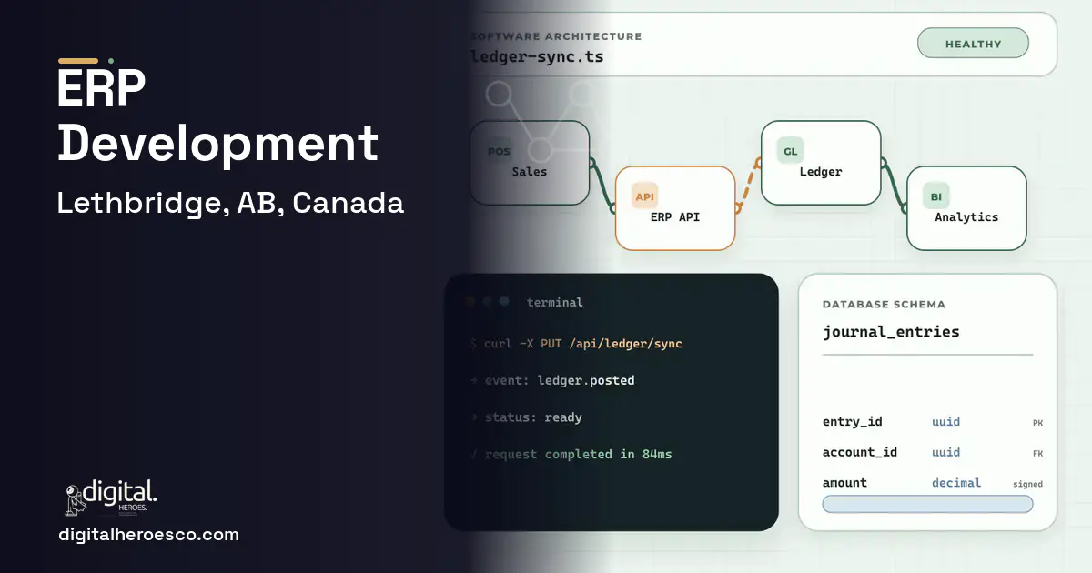 ERP Development architecture and database illustration for Lethbridge, AB, Canada.