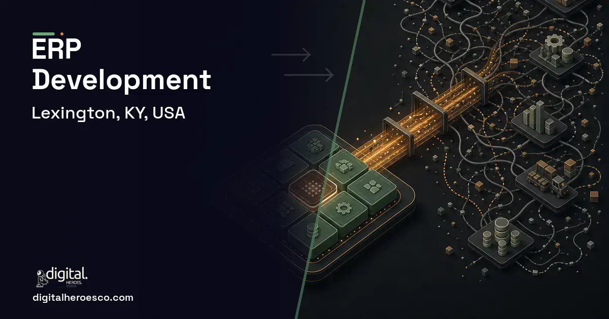 ERP Development workflow illustration for Lexington, KY, USA.