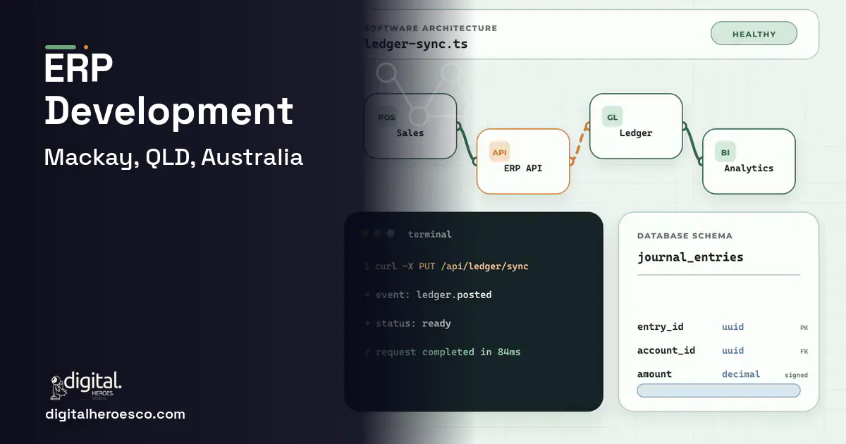 ERP Development architecture and database illustration for Mackay, QLD, Australia.