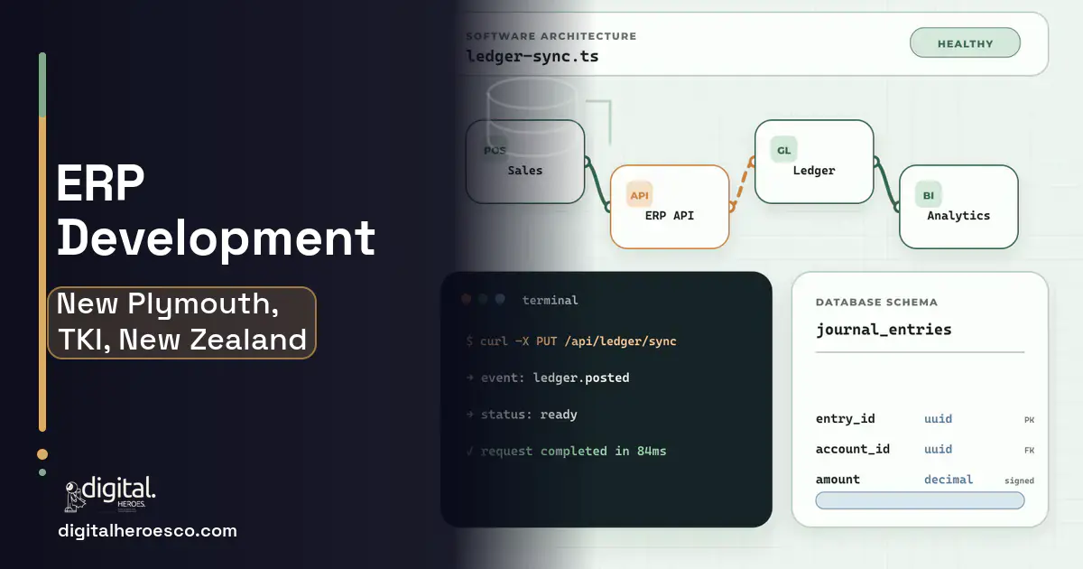 ERP Development architecture and database illustration for New Plymouth, TKI, New Zealand.