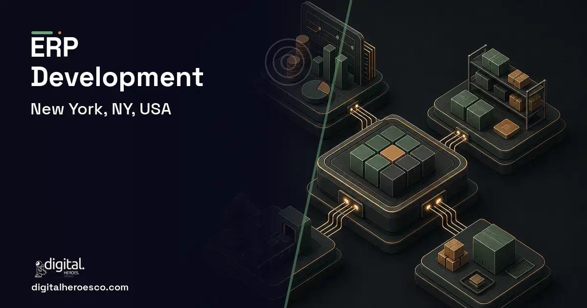 ERP Development software overview illustration for New York, NY, USA.