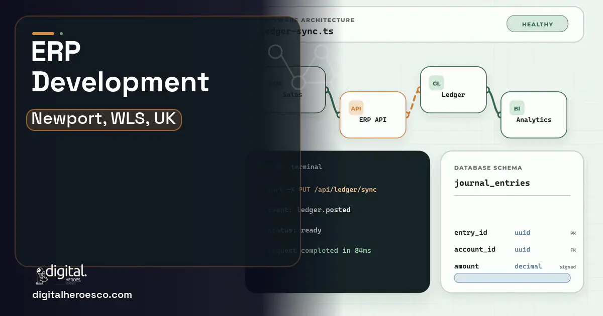 ERP Development architecture and database illustration for Newport, WLS, UK.