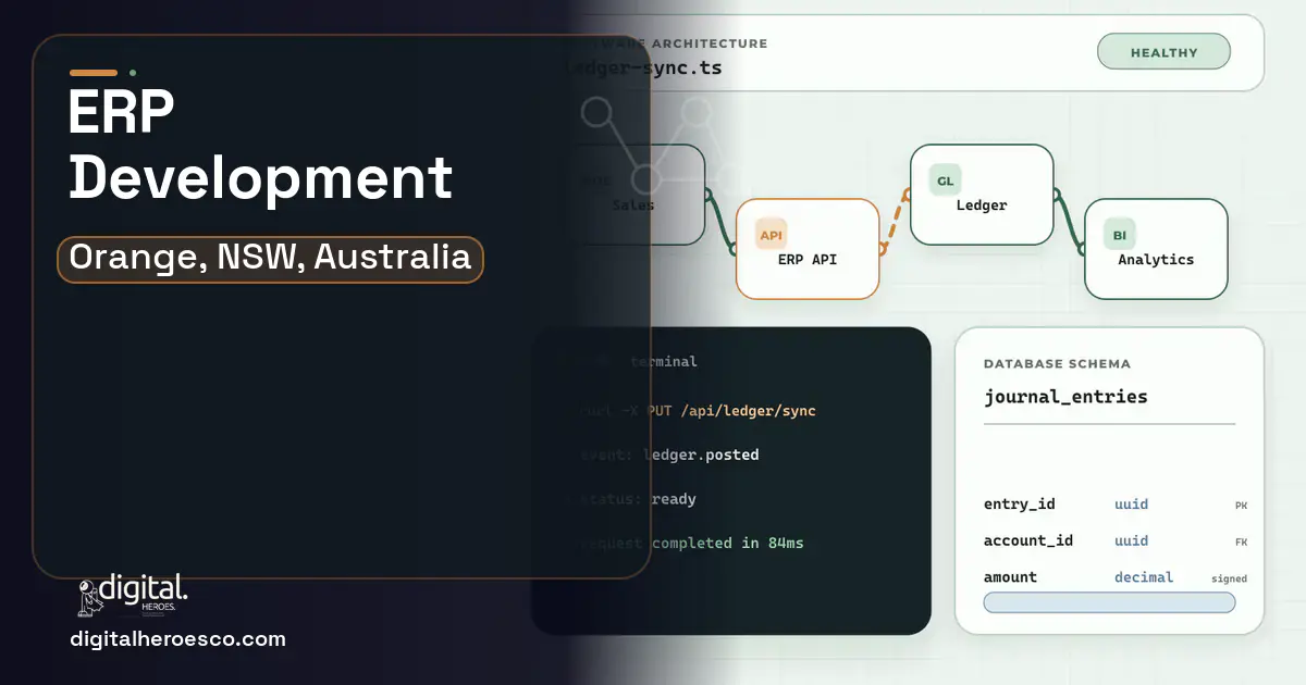 ERP Development architecture and database illustration for Orange, NSW, Australia.