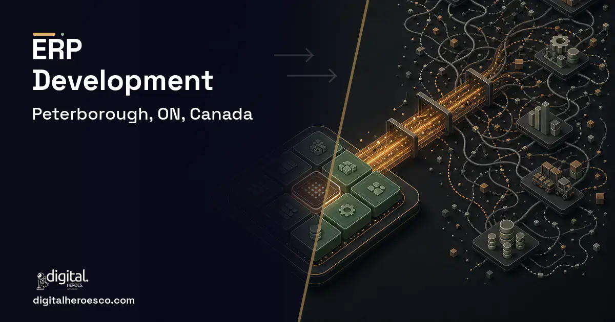 ERP Development workflow illustration for Peterborough, ON, Canada.