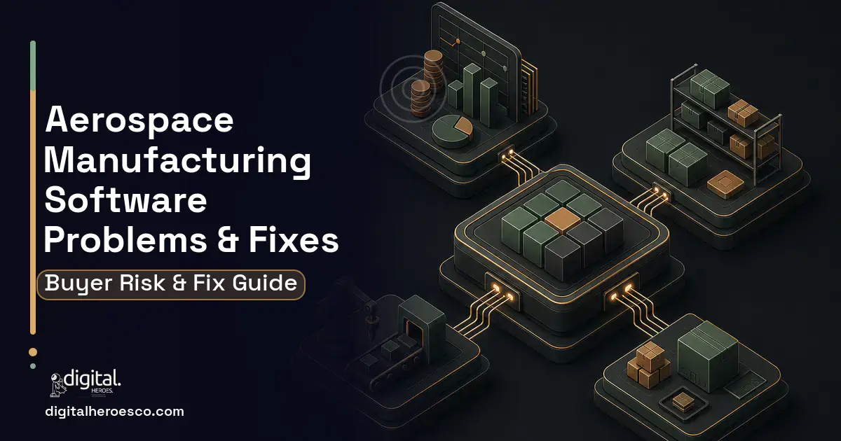 Aerospace Manufacturing Software software overview illustration showing common problems and fixes.