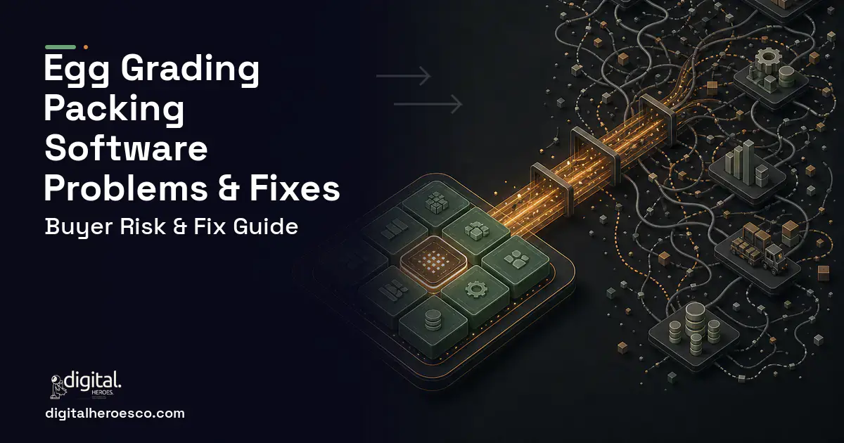 EGG Grading Packing Software workflow illustration showing common problems and fixes.