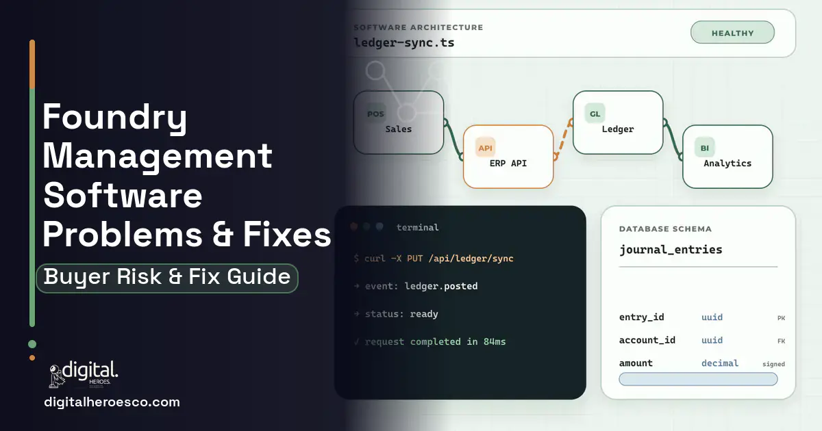 Foundry Management Software architecture and database illustration showing common problems and fixes.