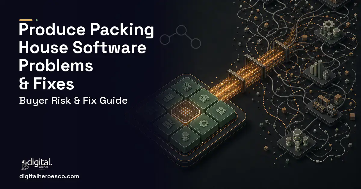 Produce Packing House Software workflow illustration showing common problems and fixes.