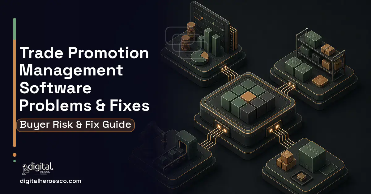Trade Promotion Management Software software overview illustration showing common problems and fixes.