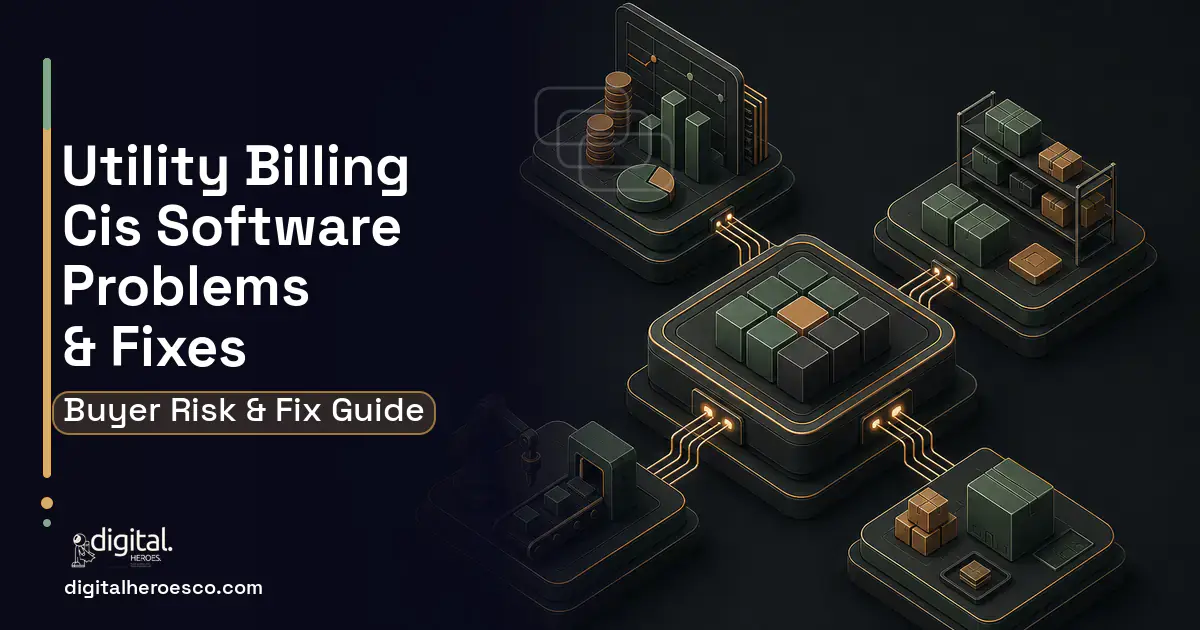 Utility Billing CIS Software software overview illustration showing common problems and fixes.