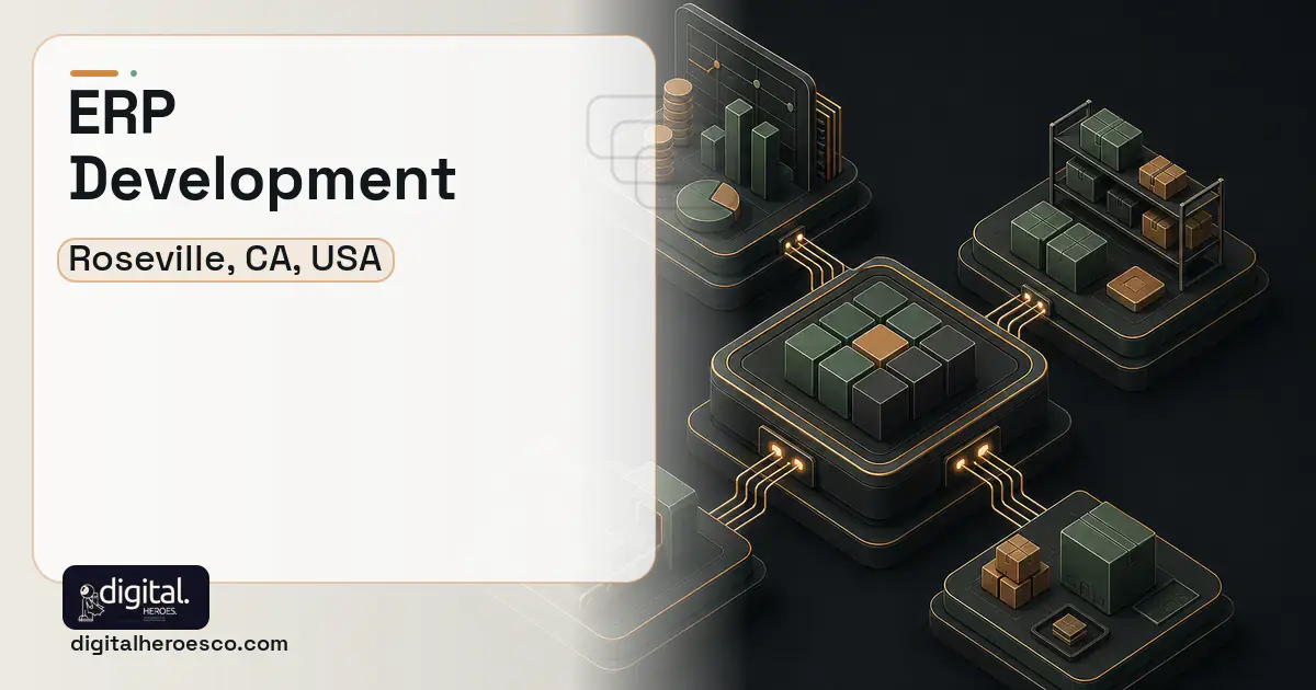 ERP Development software overview illustration for Roseville, CA, USA.