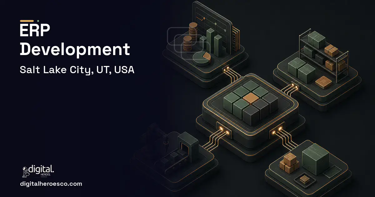 ERP Development software overview illustration for Salt Lake City, UT, USA.