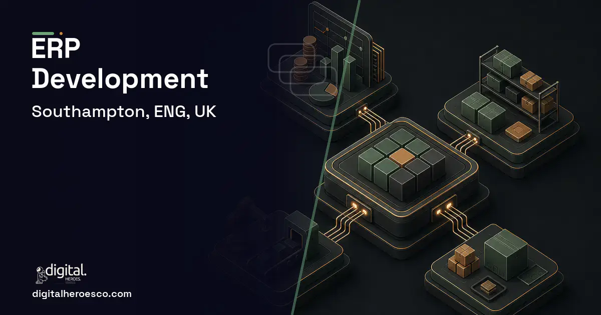 ERP Development software overview illustration for Southampton, ENG, UK.