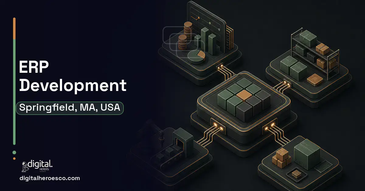 ERP Development software overview illustration for Springfield, MA, USA.