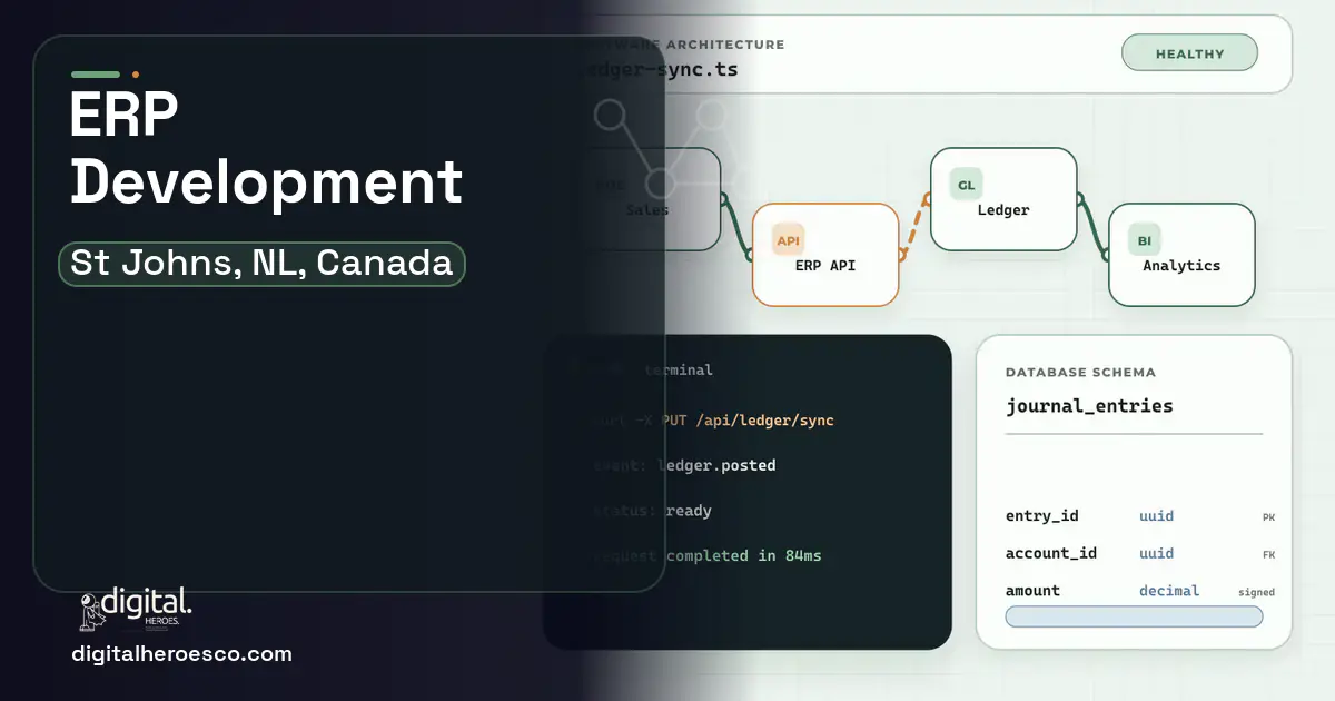 ERP Development architecture and database illustration for St Johns, NL, Canada.