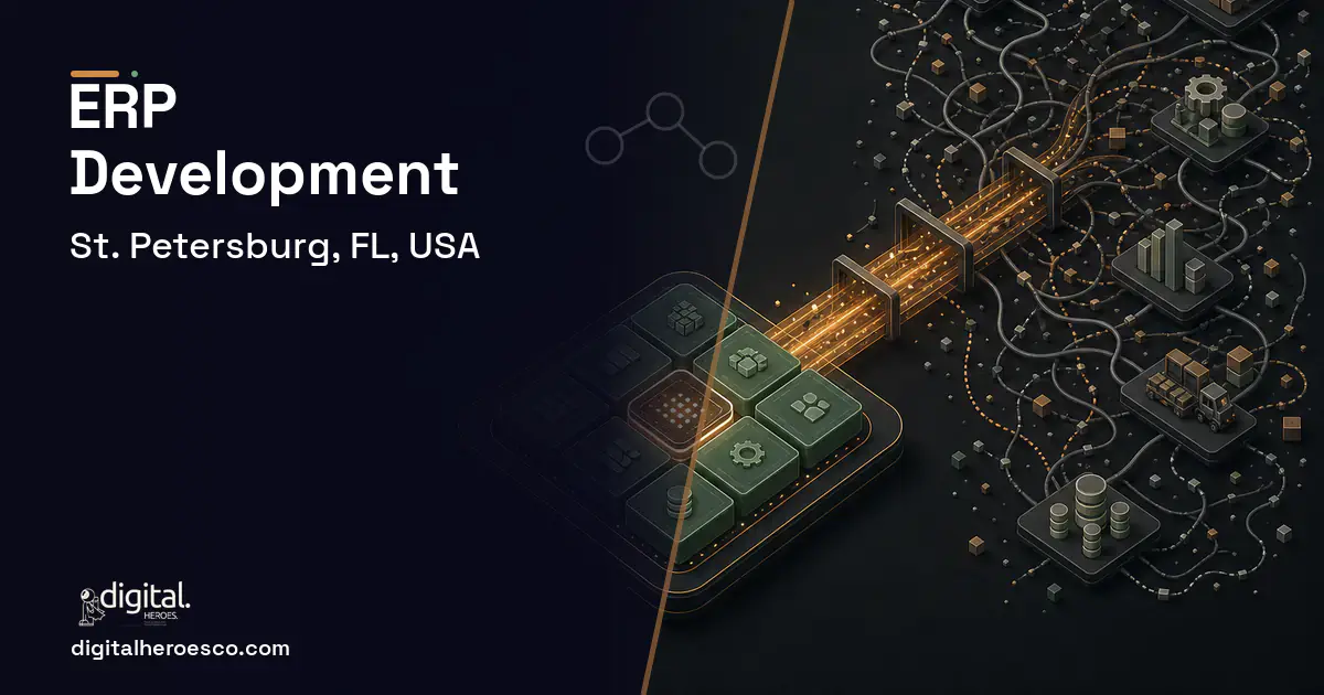 ERP Development workflow illustration for St. Petersburg, FL, USA.