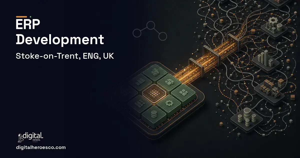 ERP Development workflow illustration for Stoke-on-Trent, ENG, UK.