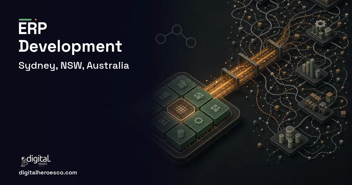 ERP Development workflow illustration for Sydney, NSW, Australia.