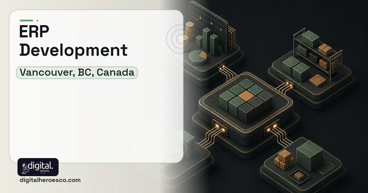 ERP Development software overview illustration for Vancouver, BC, Canada.