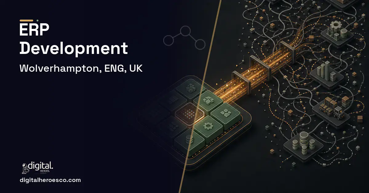 ERP Development workflow illustration for Wolverhampton, ENG, UK.