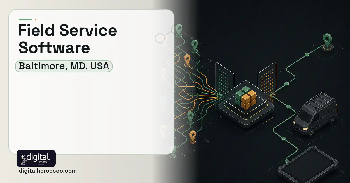 Field Service Software workflow illustration for Baltimore, MD, USA.
