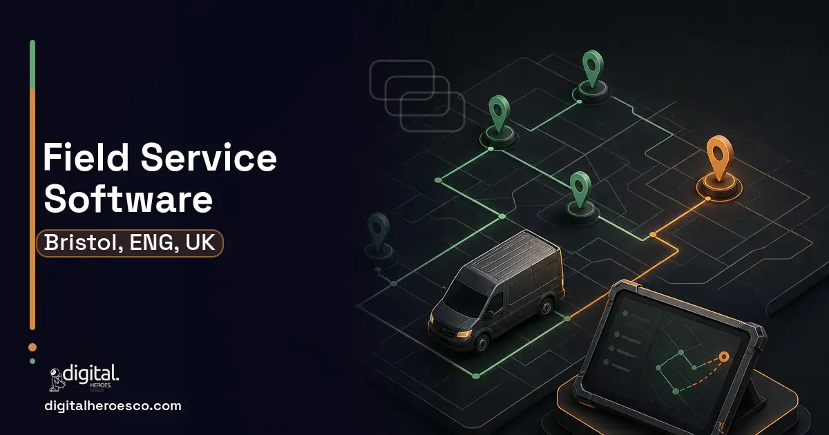 Field Service Software software overview illustration for Bristol, ENG, UK.