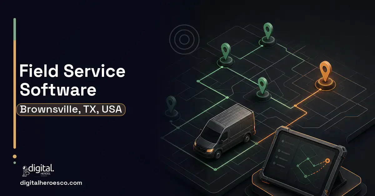 Field Service Software software overview illustration for Brownsville, TX, USA.