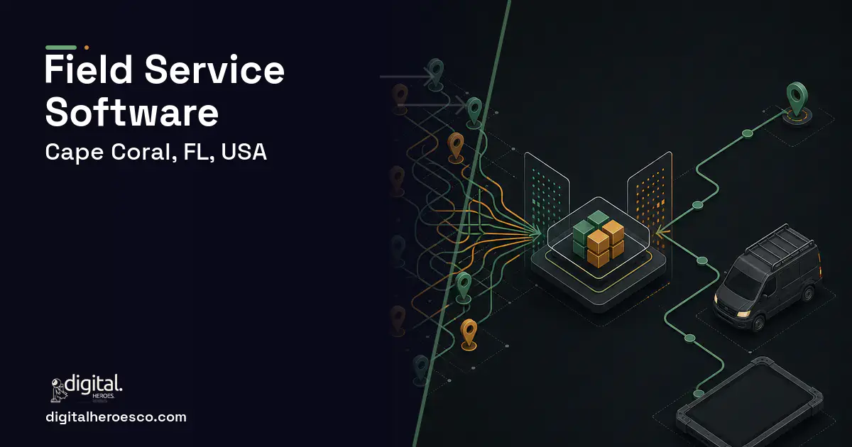 Field Service Software workflow illustration for Cape Coral, FL, USA.