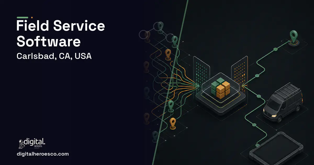 Field Service Software workflow illustration for Carlsbad, CA, USA.
