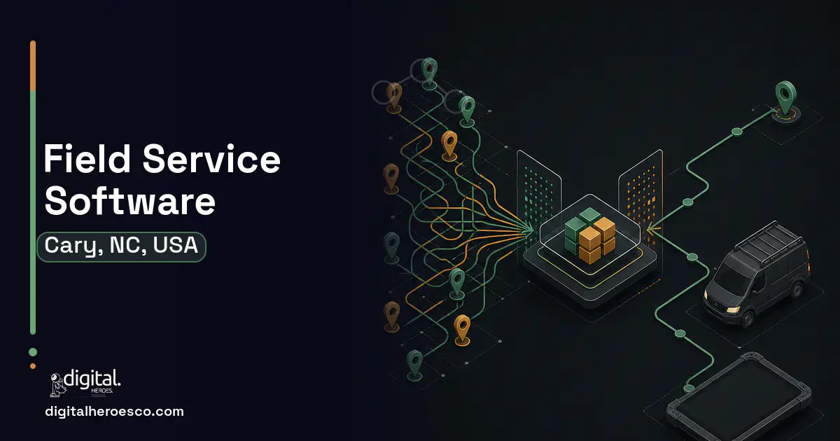 Field Service Software workflow illustration for Cary, NC, USA.