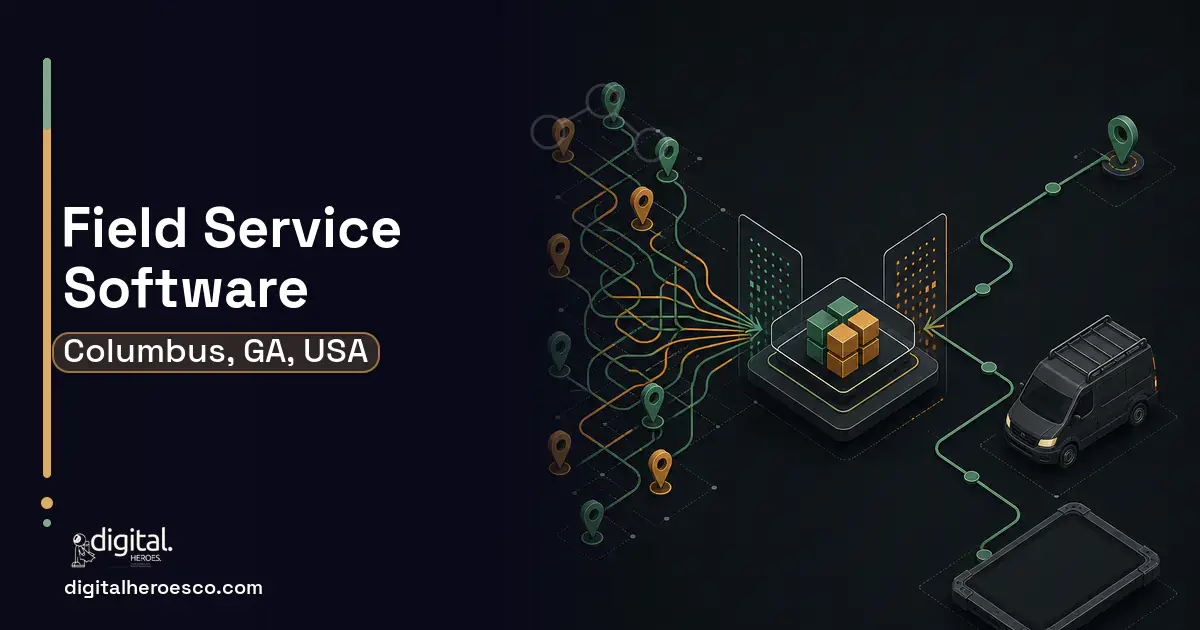 Field Service Software workflow illustration for Columbus, GA, USA.
