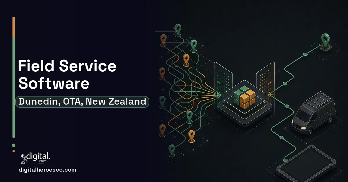 Field Service Software workflow illustration for Dunedin, OTA, New Zealand.